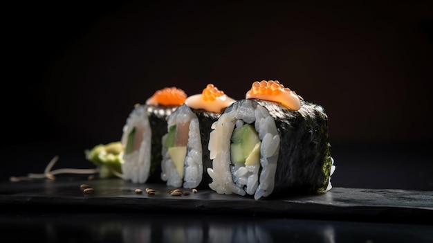 Sushi on a plate with the word sushi on it