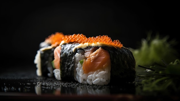 A sushi on a plate with the word sushi on it