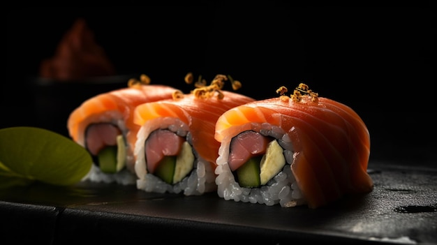 Sushi on a plate with the word sushi on it