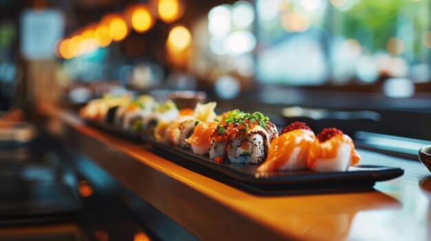 Sushi Platter against a modern sushi bar setting