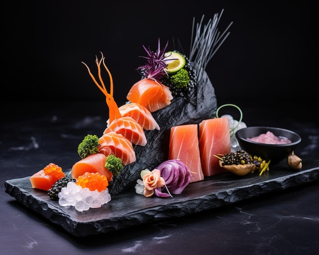 блюдо суши с суши и суши на нем.