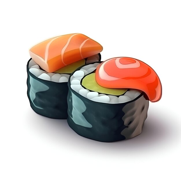 Sushi roll isolated on white background 3D illustration High resolution