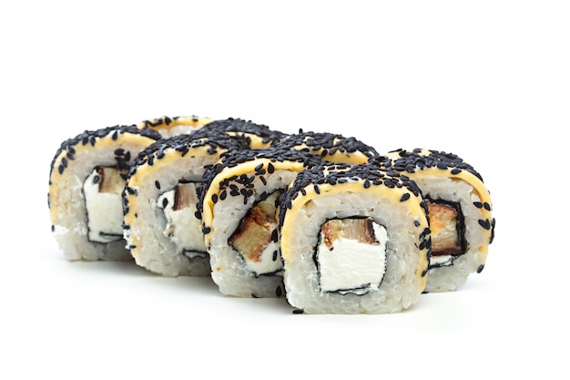 Sushi roll isolated on white background.