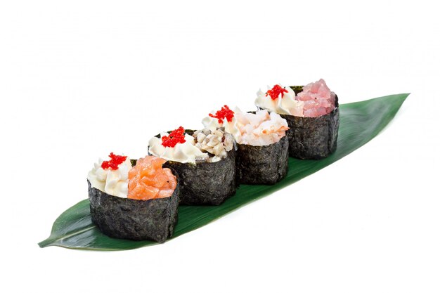 Sushi roll isolated on white background.