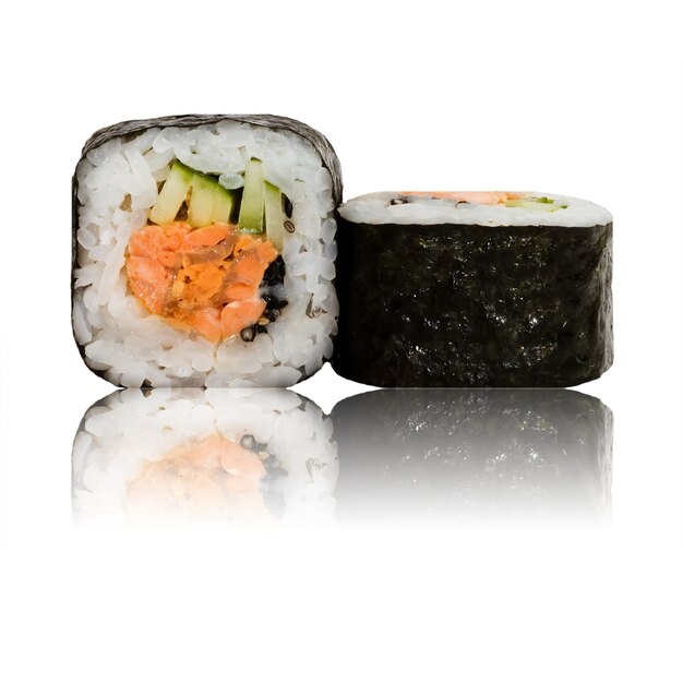 Sushi roll isolated with reflection.