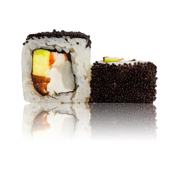 Sushi roll isolated with reflection.