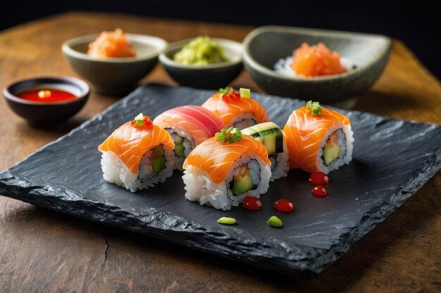 Sushi roll variety elegantly presented