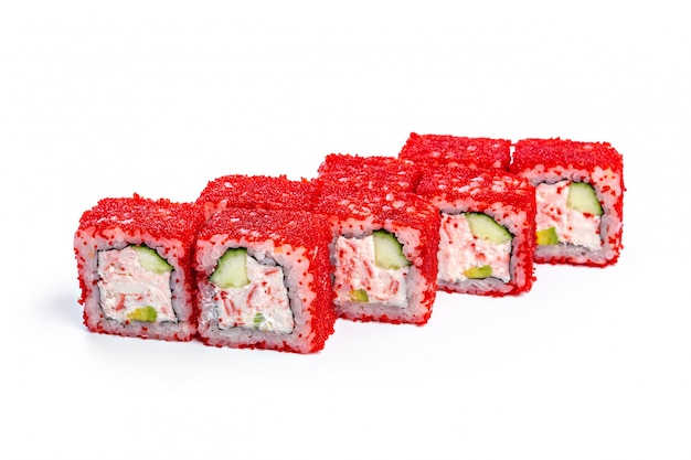 Sushi roll with fresh ingredients isolated