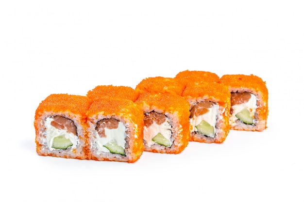 Sushi roll with fresh ingredients isolated 