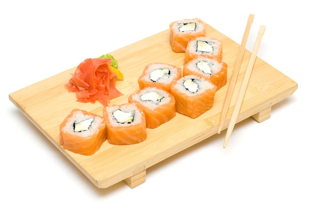 Sushi Roll with Salmon Isolated on White