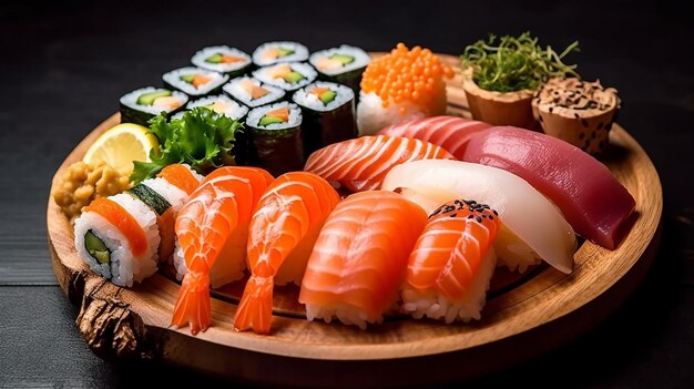 Sushi rollen zijn op een bord met andere sushi