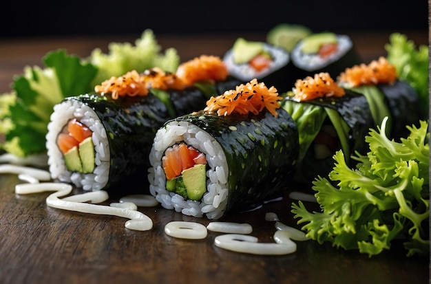 Sushi rolletjes met Wakame zeewier salade garnering