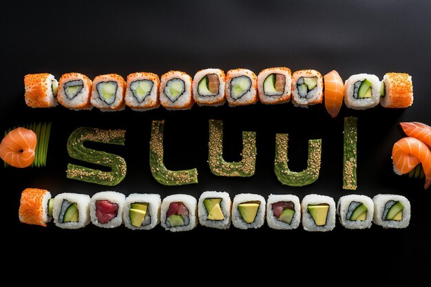 Foto rotoli di sushi disposti su un letto di ghiaccio per la freschezza