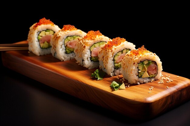 Photo sushi rolls being served on a bed of ice for freshness