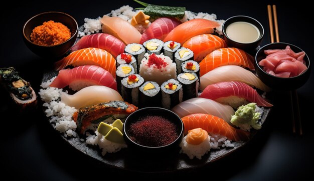 sushi rolls on a dark background cooking sushi rolls