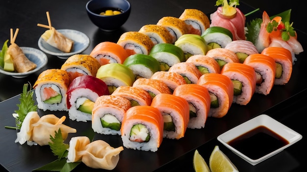 Photo sushi rolls platter with apetizers