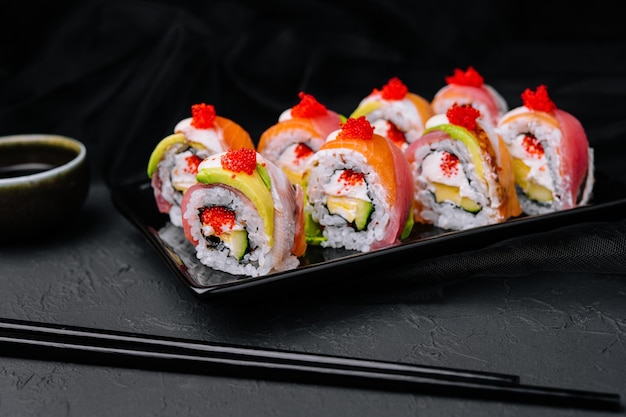 Sushi rolls of red tuna with salmon