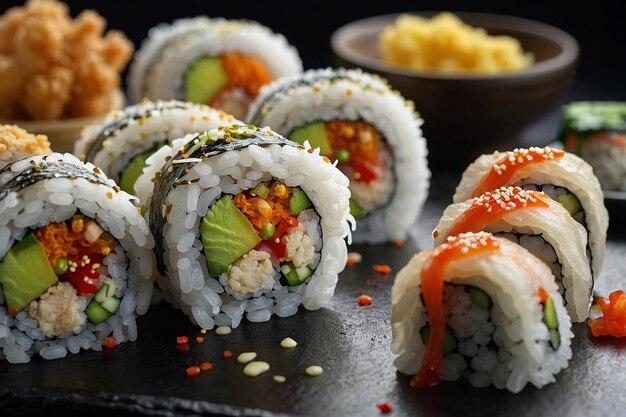 Sushi rolls served with tempura