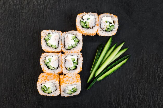 Sushi rolls on table