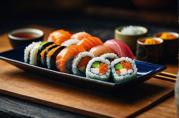 Sushi Rolls on Traditional Japanese Dinnerware