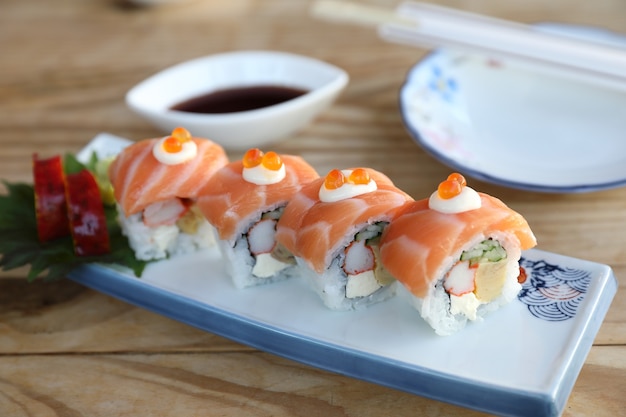 Sushi rolls with salmon