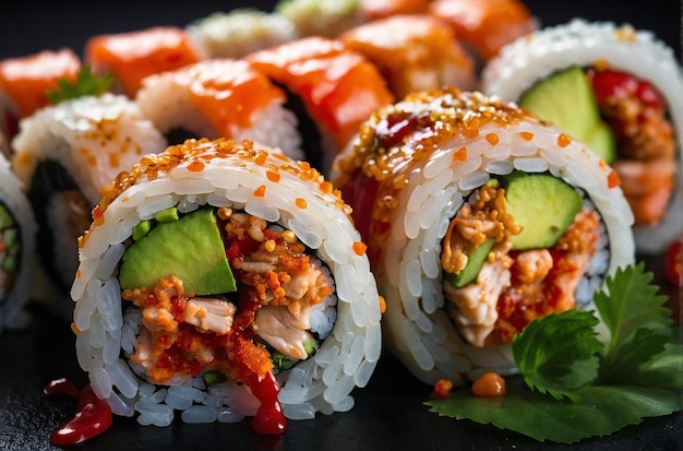 Sushi Rolls with Spicy Crab Filling