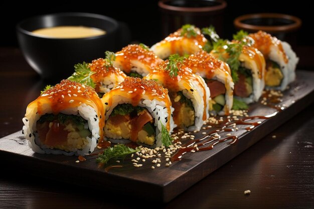 Photo sushi rolls with tamagoyaki