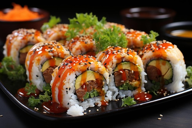 Photo sushi rolls with yuzu ponzu
