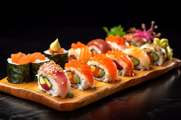 Sushi rolt op houten bord