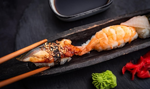 Sushi sashimi set closeup