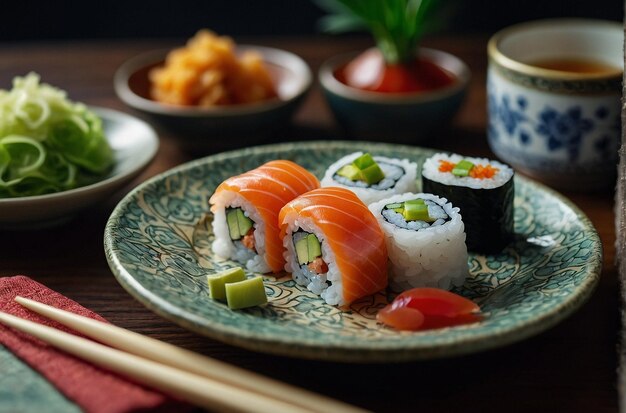 Sushi Served on Beautiful Ceramic Plates