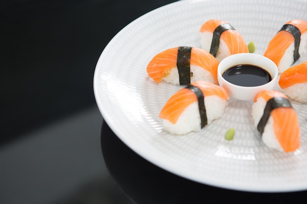 Sushi served on plate