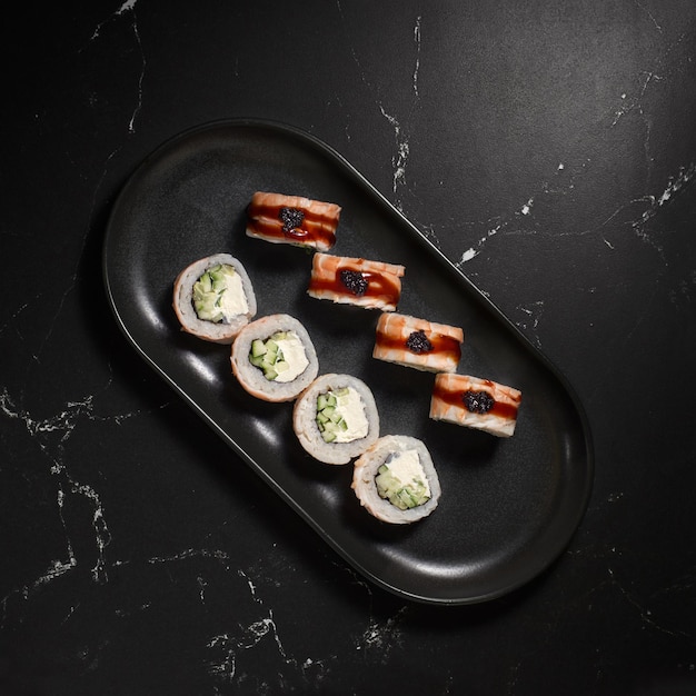 Sushi set canada roll with eel Sushi menu Japanese food