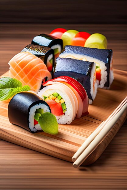 Sushi Set nigiri en sushi-broodjes op houten serveerplank