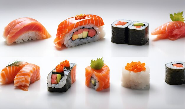 Sushi set rolls seafood Japanese traditional dishes