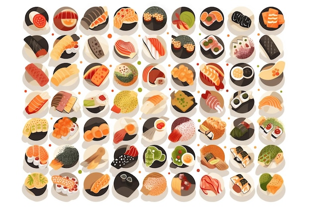 Sushi set Verzameling van snelle dwaas in Aziatische stijl Klassieke shushi en rijstrolletjes Gegenereerde AI