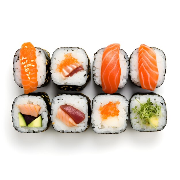 Photo sushi set on white background generative ai