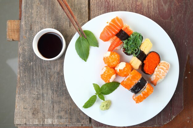 Sushi set on wood 