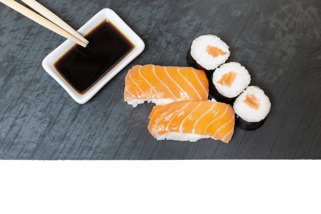 Sushi and soy sauce, a typical Japanese food 