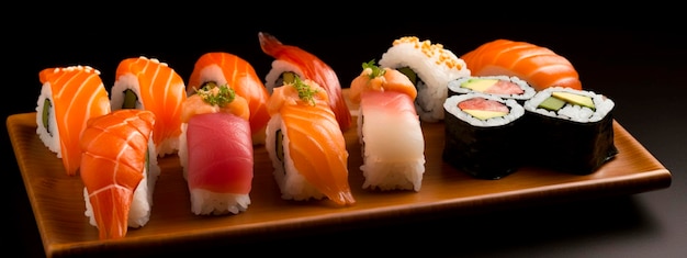 Sushi sul tavolo su sfondo scuro ia generativa