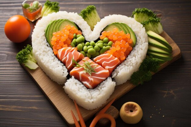 Foto sushi sul tavolo a forma di cuore