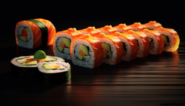Foto sushi su un tavolo con uno sfondo nero