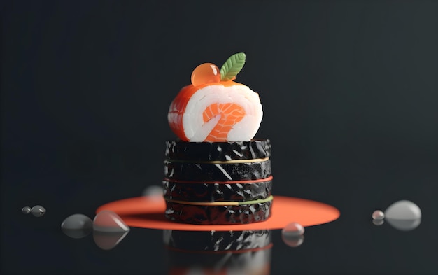 A sushi that is on a plate with a shrimp on top