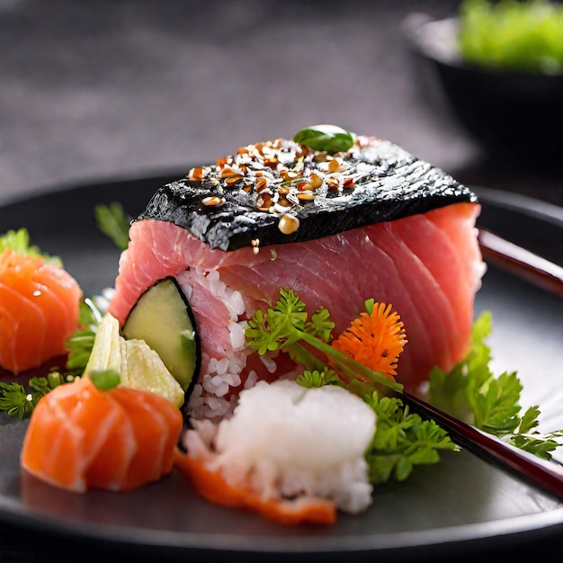 Sushi tuna on white plate