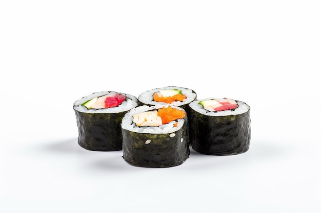 Sushi on a white background, with the word sushi on the top
