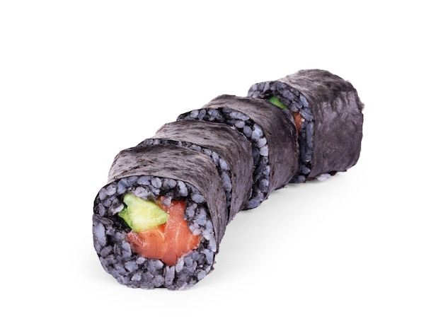 白い背景の上の黒米と寿司
