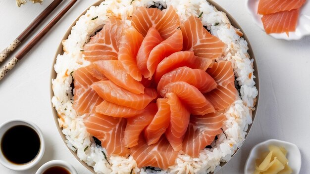 Sushi with boiled rice and salmon