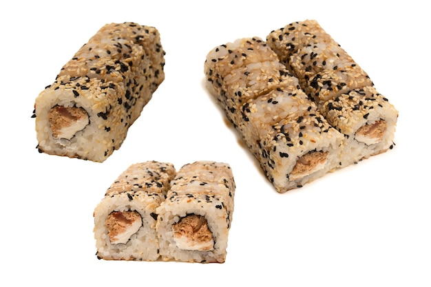 Sushi with cream cheese and tuna isolated on a white background