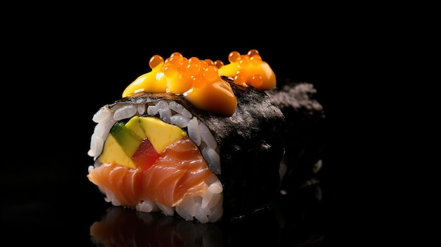 A sushi with a salmon on it