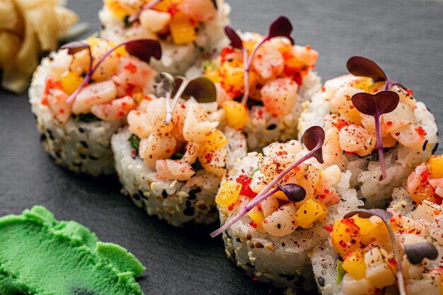 Sushi with sesame seeds, close-up